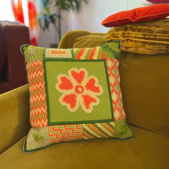 Handmade Other - 70s Flower Power Needlepoint Throw Pillow